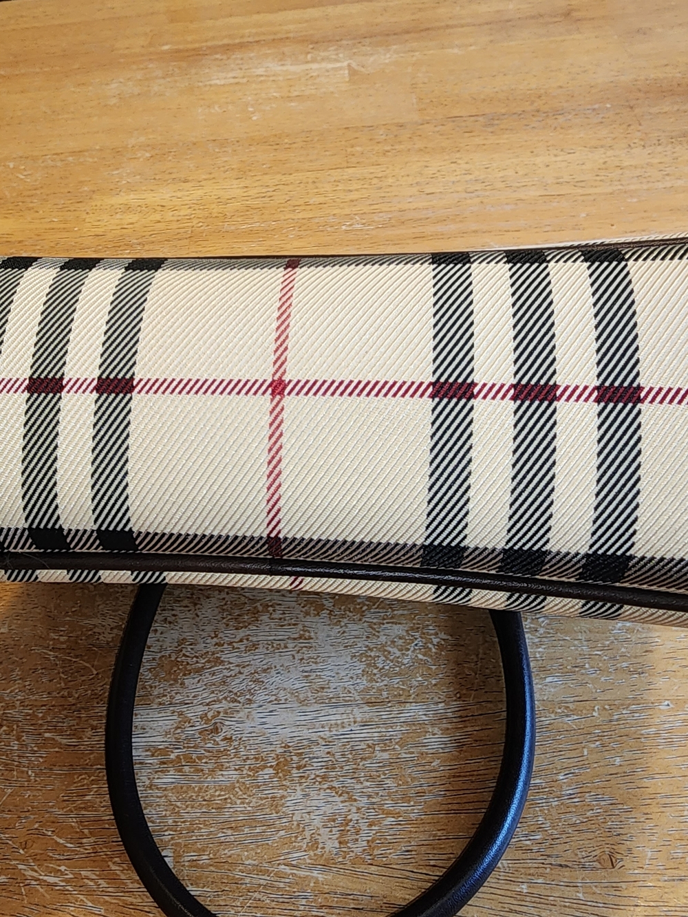 Burberry House Check canvas top handle bag featuring brown leather trim - Picture 12 of 16